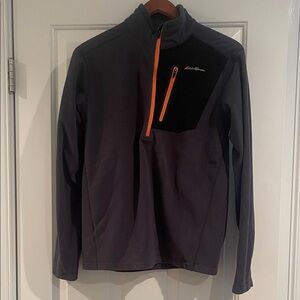 Eddie Bauer First Ascent Men's Dark Gray and Orange Performance 1/4 zip